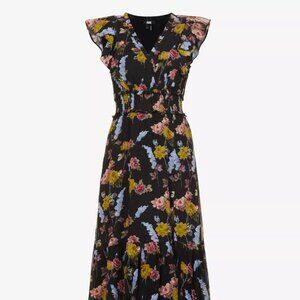 NWT Paige Katharina Silk Black Floral Sleeveless Midi Dress Size S